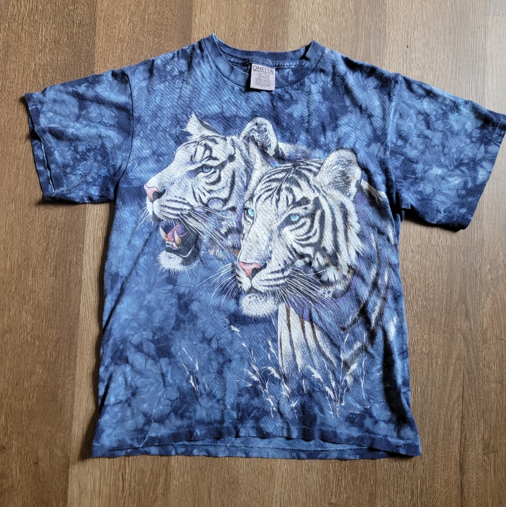 Vintage - White Tiger Blue Tie-Died T-shirt - Size Small